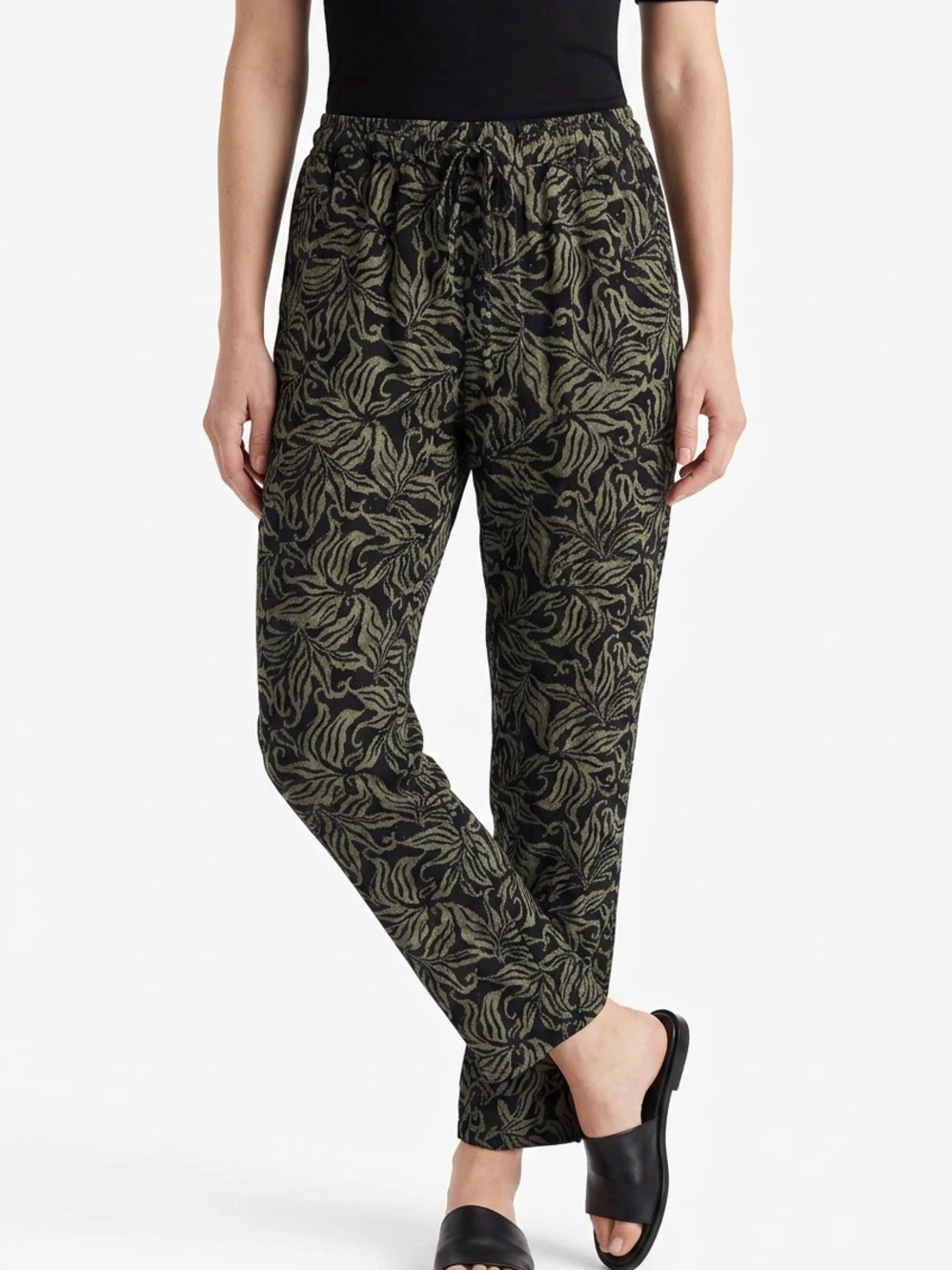 MEXICALI BLUES | Olive Green/Black Print Relaxed Tapered Pants Women’s Size M/L